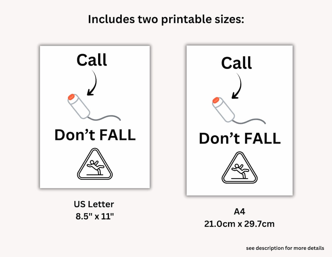Call Don't Fall Sign, Fall Prevention: Printable (US Letter and A4) - Etsy