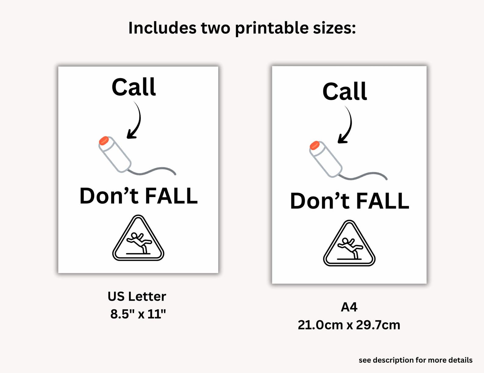 Call Don't Fall Sign, Fall Prevention: Printable (US Letter and A4) - Etsy