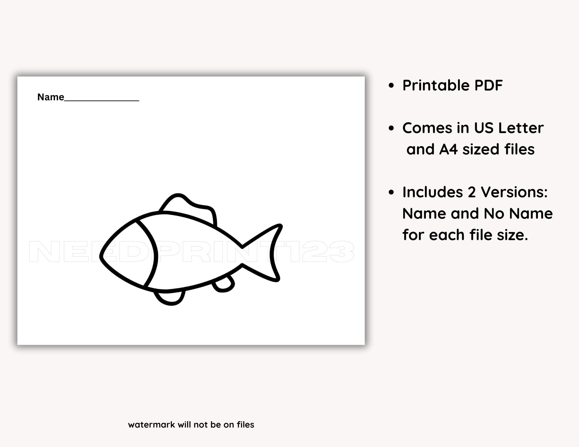 Fish Outline Activity Coloring Page, Fish Template: Printable PDF, US ...