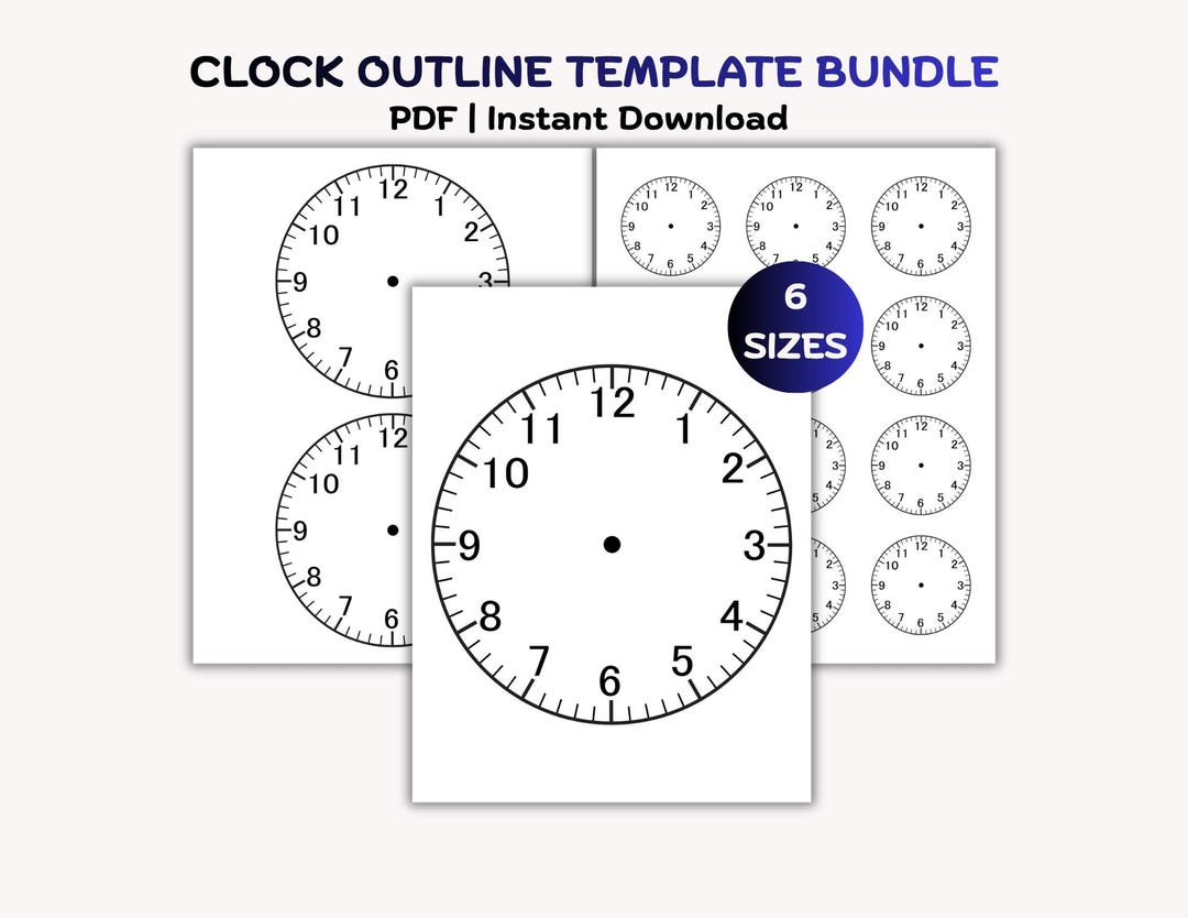 Clock Outline Template Bundle: Instant Download PDF, DIY Crafts ...
