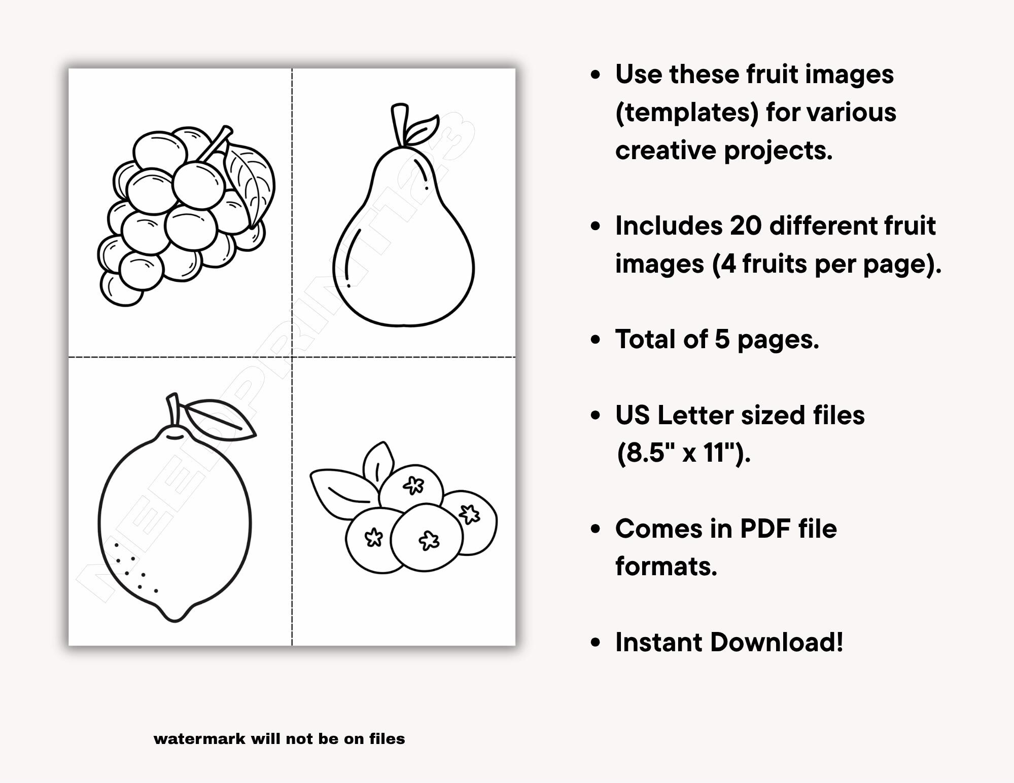 Free Printable Fruit Patterns.pdf Fruit Images Template Bundle: Instant Download PDF, Printable DIY ...