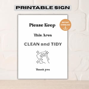 Señal "Mantenga el área limpia": PDF imprimible (Carta EE. UU., A4)