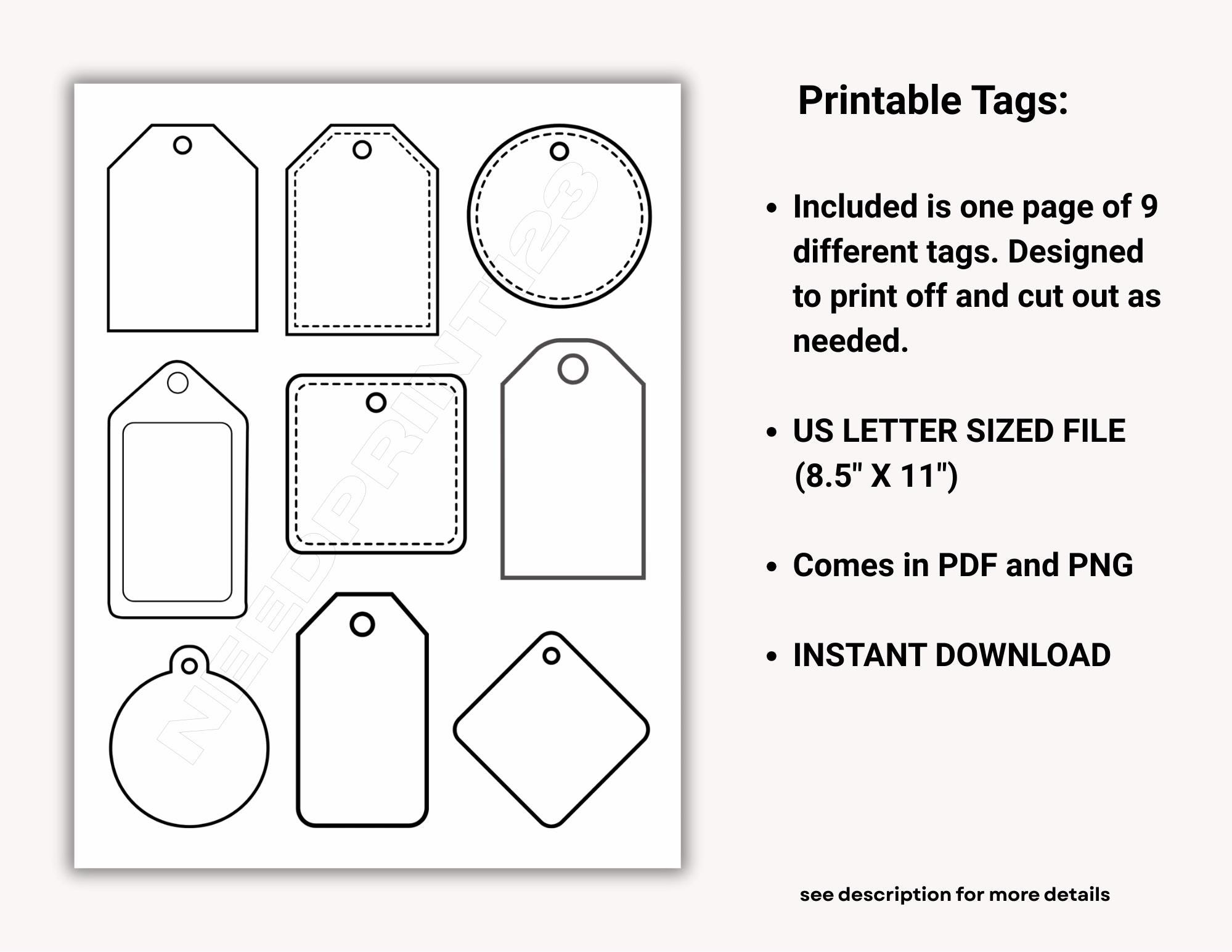 Tag Printabl Printable Tags, Tag Template Sheet: Instant Download, US Letter, PDF ...