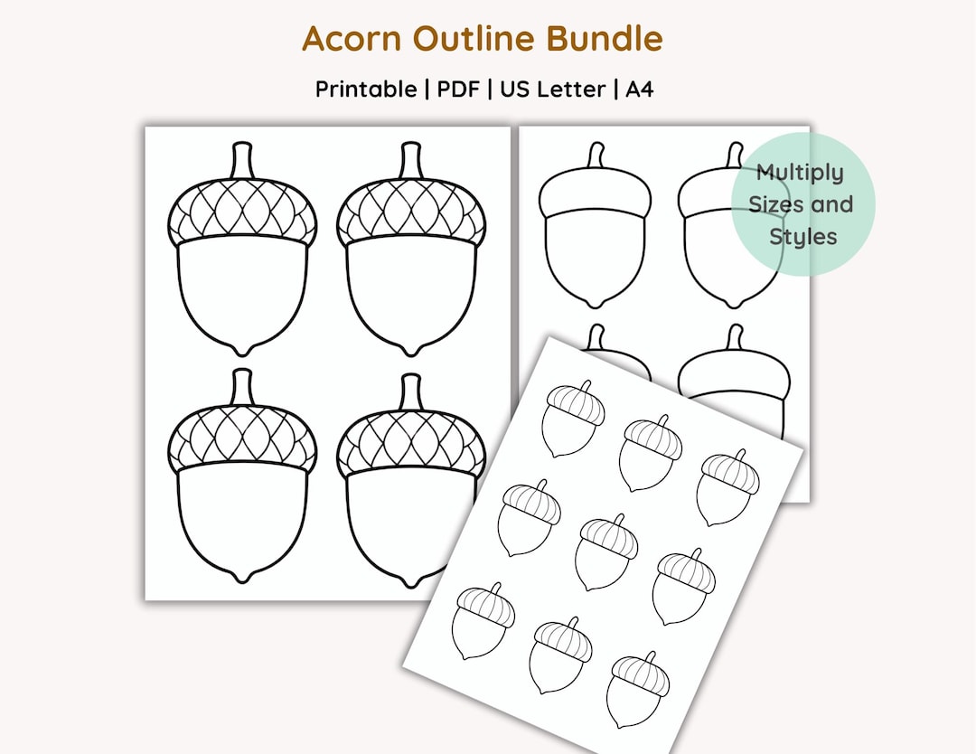 Acorn Outline Template Bundle Printable Craft Supply for Adults & Kids
