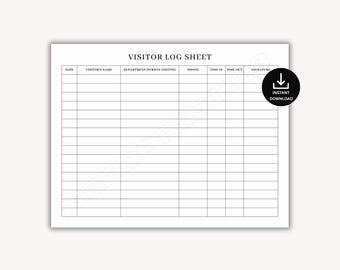 Visitor Log In Sheet Printable: Instant Download, PDF, US Letter, A4