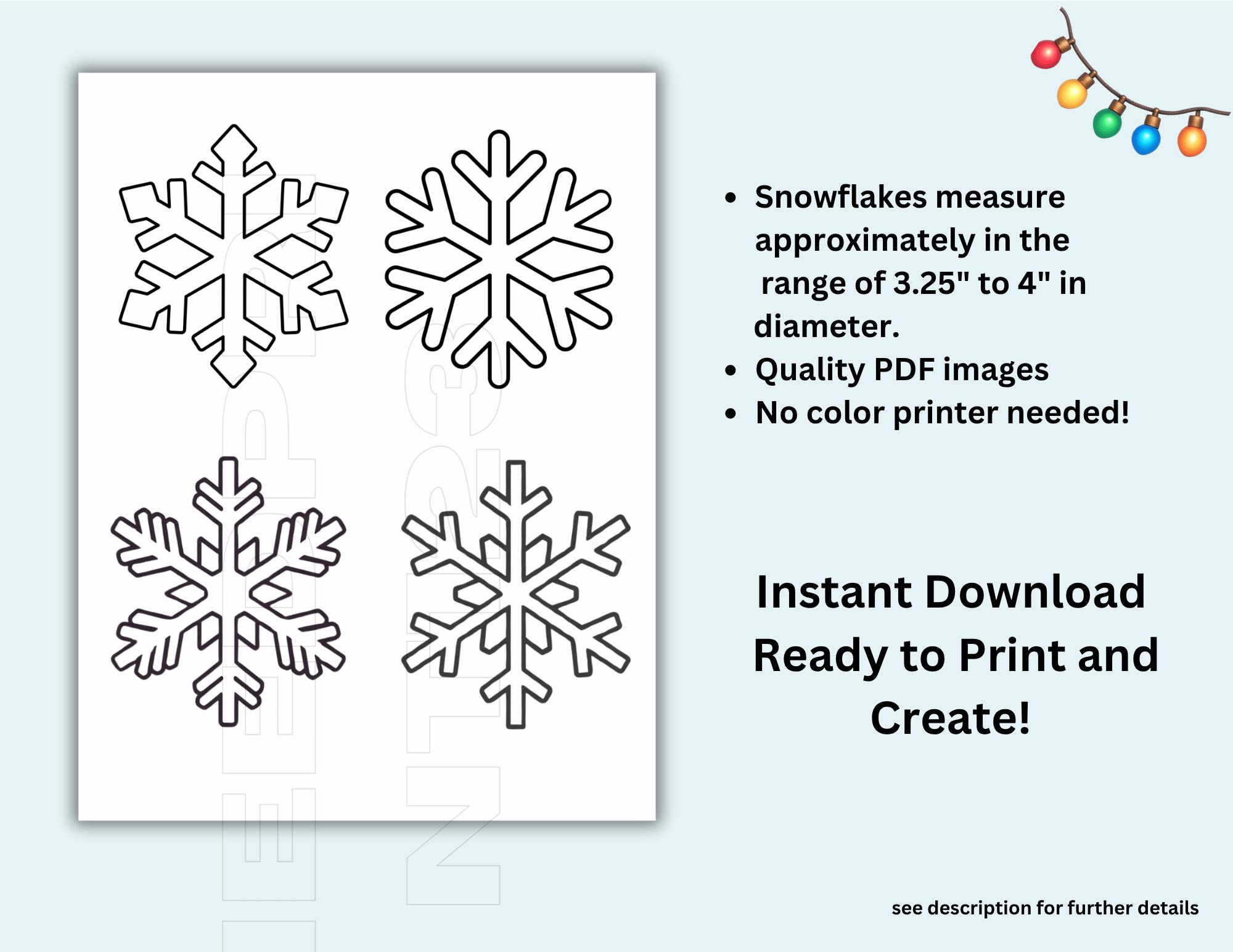 Snowflake Outline Template Bundle Instant Download PDF, Printable