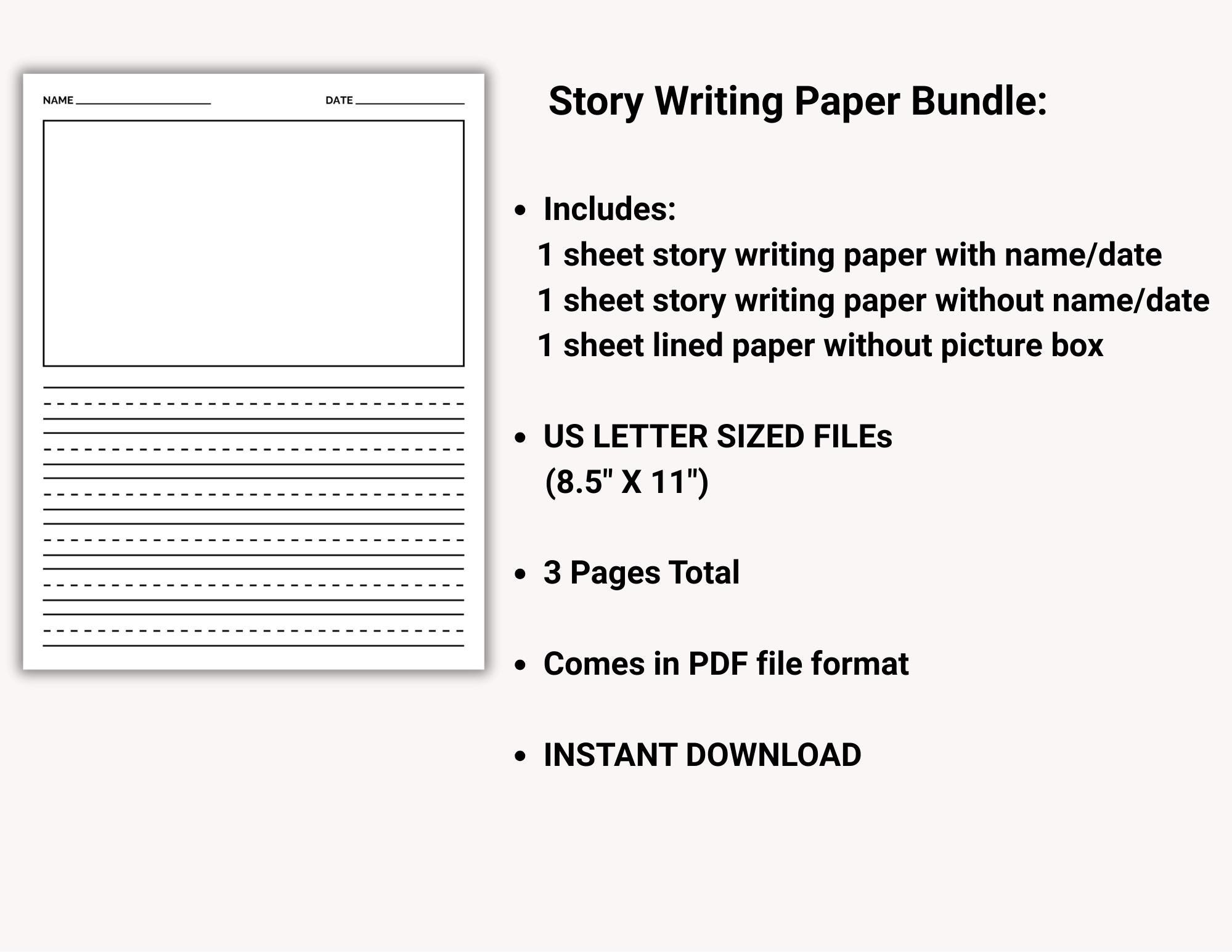 Writing Paper Story Example Story Writing Paper, Printable Handwriting Sheets, Instant Download ...