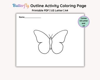 Butterfly Outline Activity Coloring Page: Printable Kid Friendly PDF, US Letter, A4