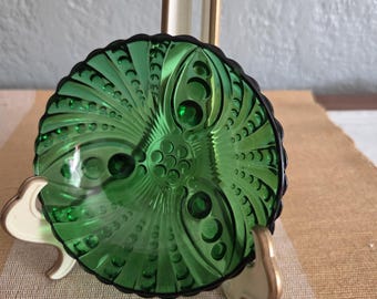 Vintage Anchor Hocking Bubble Dot - Oyster and Pearl Emerald Green Small Footed Dish