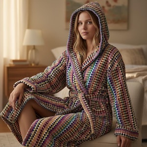 Cotton Bubble Bathrobe with Hood, Cozy Turkish Cotton Robe, Unisex Loungewear