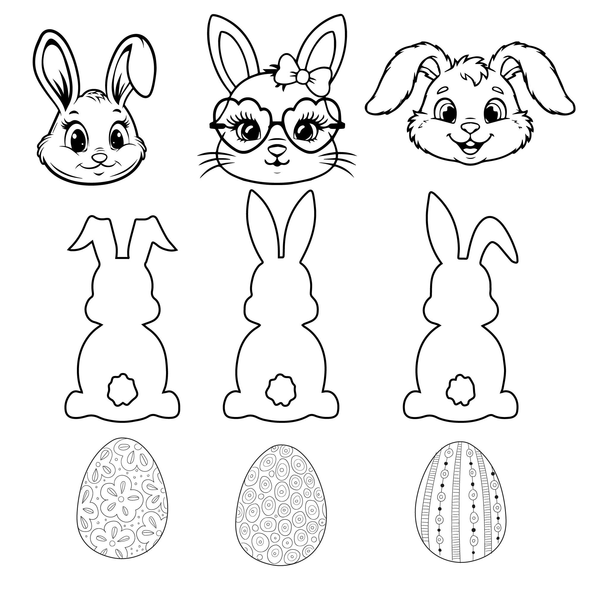 Easter Bunny Outline SVG Bundle, Bunny Silhouette Shape Set, Rabbit ...