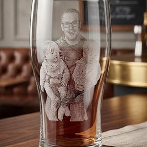 Personalized Photo Pint Glass | Any occasion Beer Glass Engraved | Double Sided Gift.
