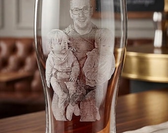 Personalized Photo Pint Glass for Dad | Father's Day Beer Glass Engraved | Double Sided Gift.