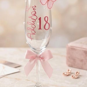 Copa de champán personalizada con forma de mariposa 3D – Nombre personalizado, copa para hitos de edad