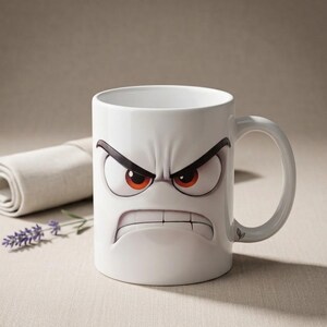 Angry Face 3D Effect Coffee Mug - Grumpy Morning Ceramic Cup