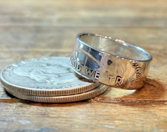 Benjamin Franklin half dollar coin ring, 90 percent silver ring.