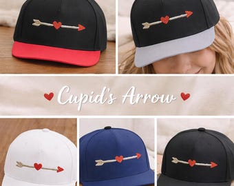 Geborduurde pet met hartpijl, cupido-pijl, flat Bill-snapback, Valentijnsdag