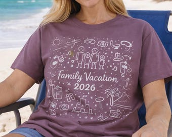 T-shirt familievakantie 2026 | Reizen, bagage, camera, strand