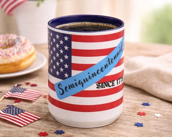 Mok met honderdjarige Amerikaanse vlag, 250 jaar vrijheid, 15oz