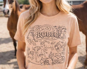 T-shirt rodeowestern, cowboy, stierrijder, cactuslijntekeningen