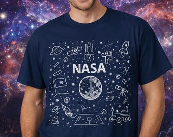 T-shirt met maanschets NASA | Space Doodles-T-shirt