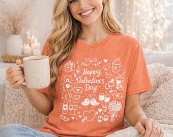 T-shirt met fijne valentijnsdag doodles