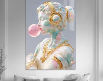 Bubble Gum Woman Wall Art, Tempered Glass Print, Pop Art Room Decor