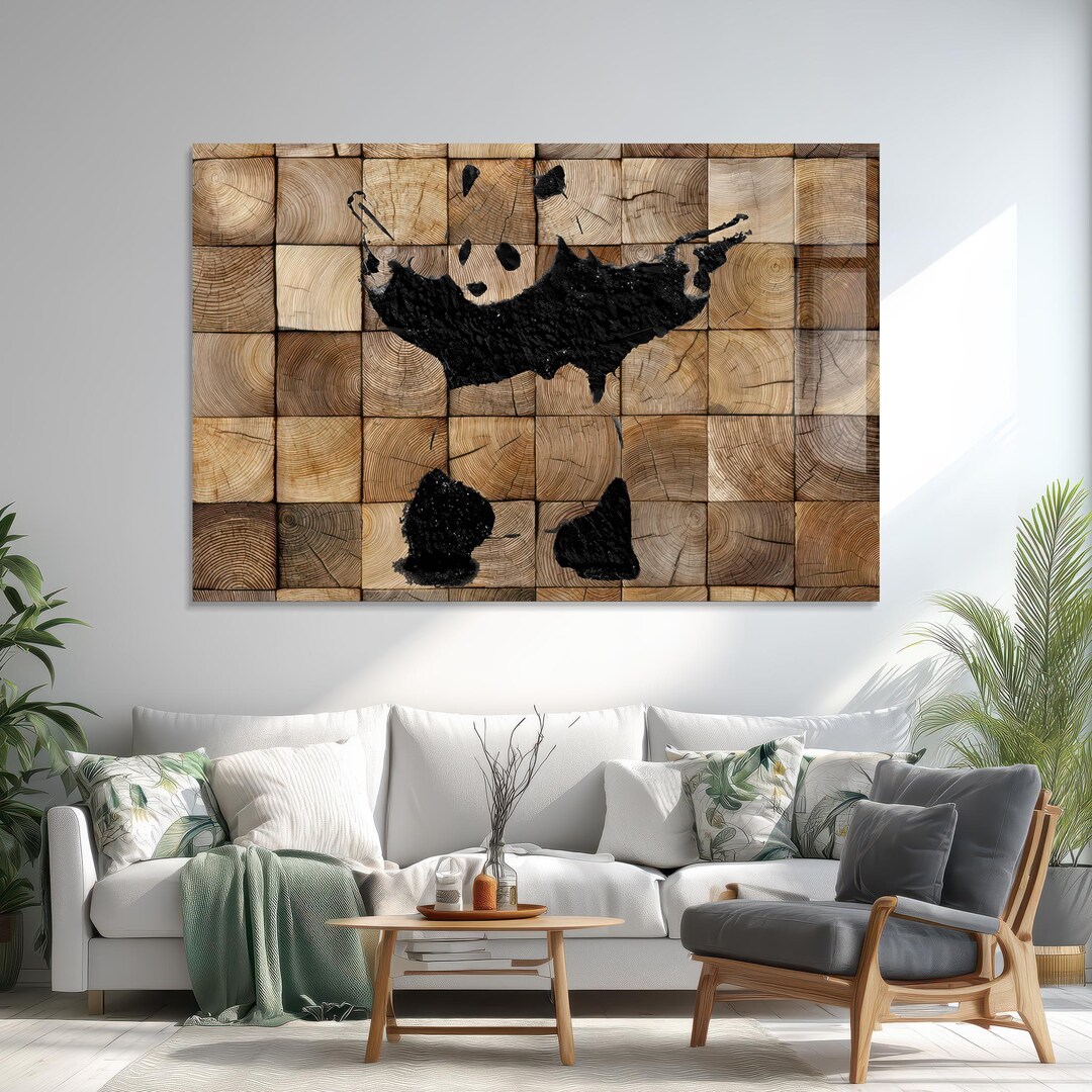 Banksy Style Panda Street Art Wall Art, Modern Rustic Decor - Etsy
