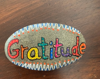 Gratitude Painted Stone, Painted Affirmation Stone, Meditation Gift, Yoga Gift, Encouragement Stone, Hand Painted Stone