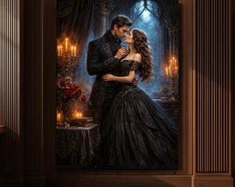 Victorian Gothic Art Print – Gothic Romantic Art Wall Decor, Dark Romantic Gothic Couple art, Moody Victorian Wall Art, Unframed Poster