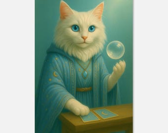Celestial Oracle Cat Art Print, Witchy Tarot Cat Home Decor