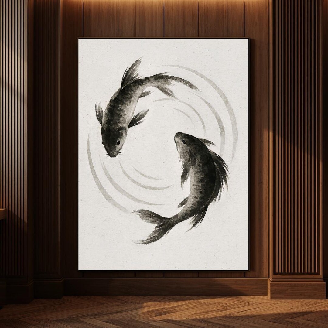 Yin Yang Koi Fish Wall Art Print, Japanese Ink Painting, Minimalist Zen ...
