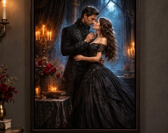 Victorian Gothic Art Print, Gothic Couple Art, Dark Romantic Wall Decor, Victorian Romance Poster