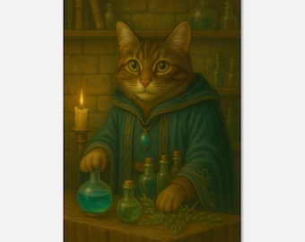 Wizard Cat Alchemist Art Print, Magical Cottagecore Decor