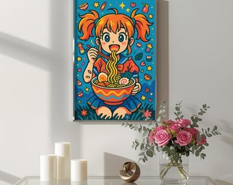 Anime Ramen Girl Poster – Japanese Noodle Art Print