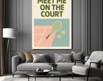 Meet Me on the Court Tennis Wall Art Print, Retro Sports Poster, Minimalist Tennis Decor, Athlete / Tennis Gift, Unframed