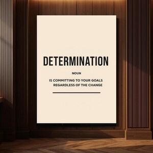 Determination Print, Minimalist Typography Office Wall Decor in Neutral Tones