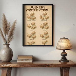 Woodworking Wall Art Print, Joinery Construction Guide, Educational Workshop Decor