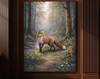 Fox Forest Wall Art Print, Whimsical Woodland Animal Art, Fairytale Nature Illustration, Cozy Cottagecore Decor, Unframed