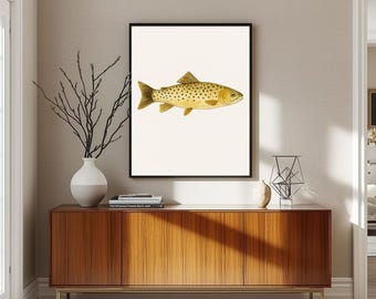 Watercolor Fish Wall Art Print, Minimalist Illustration for Coastal Decor