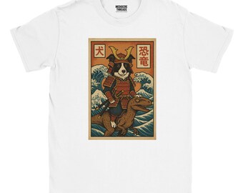 Dino Dog Japanese Art Border Collie T-Shirt | Japanese Poster Style Shirt | Dog Lover Gift | Funny Dog Tee | Ukiyo-e Style Dog Shirt