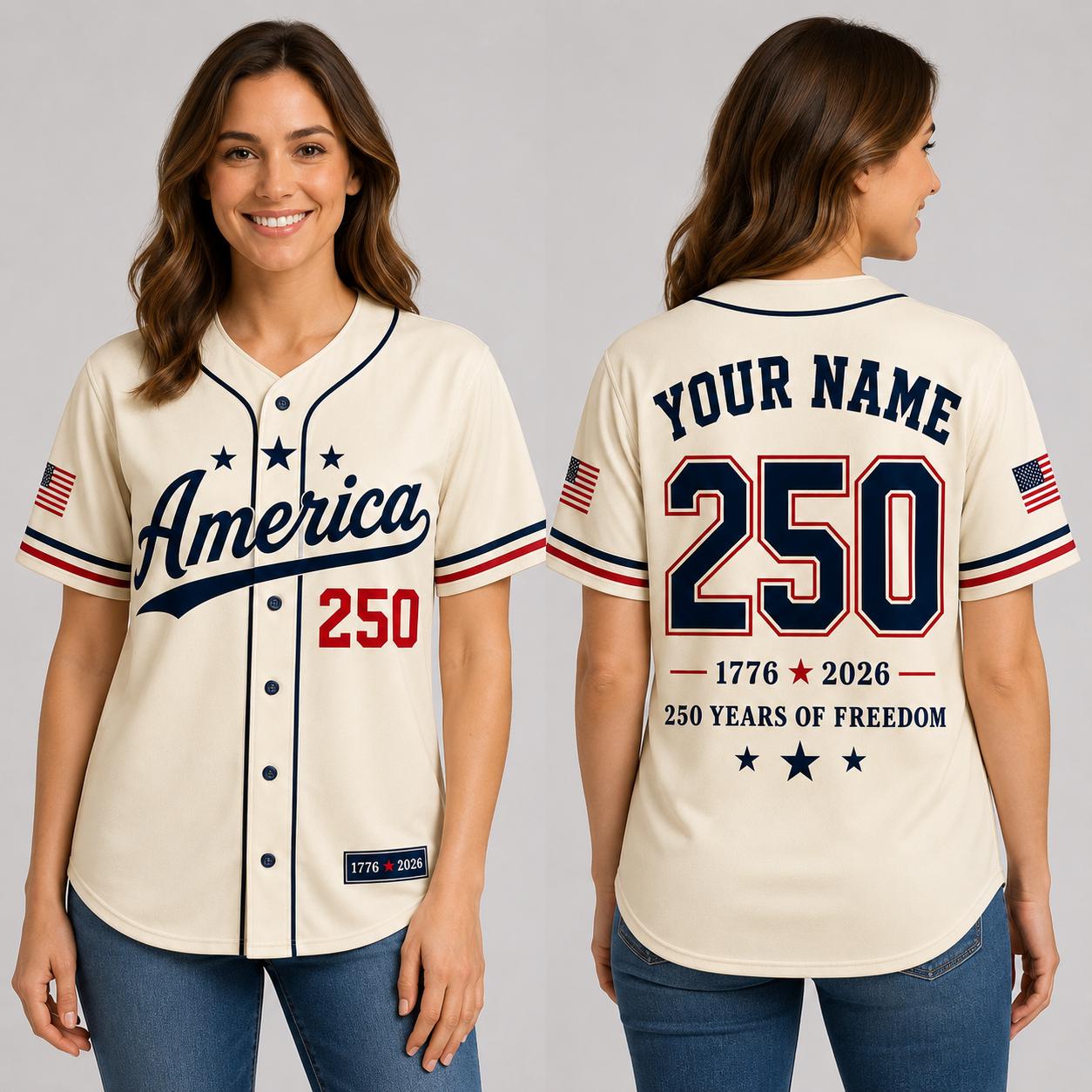Discover Personalized America 250 Baseball Jersey 1776 2026 USA 250th Anniversary Patriotic 4th of July Shirt