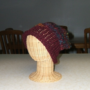 Handknit Wool Stocking Cap: Rustic Folk Art Upcycled Yarn (Adult L)
