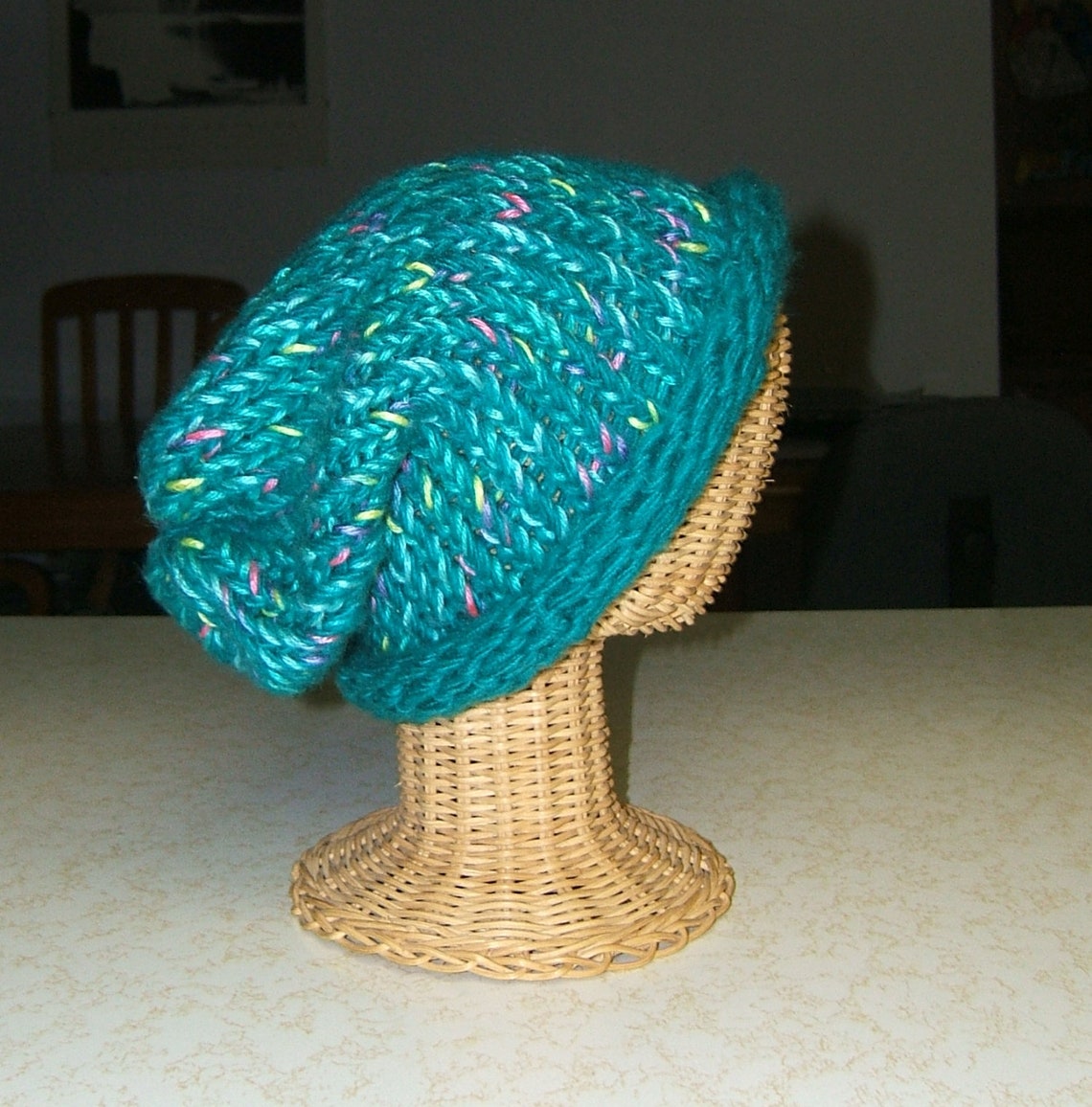 Emerald Green Knit Hat Curled Brim Recycled Yarn Adult Size Etsy