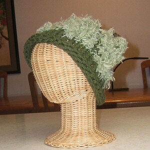 Green Fluffy Skull Cap: funky boho hippie knit