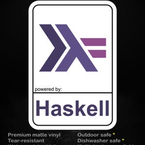 Powered by Haskell Sticker – Functional Programming Vinyl Sticker for Developers, Pure FP Language Design