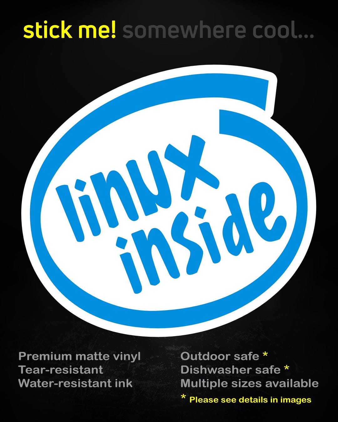 Linux Inside Sticker | Classic Blue Geek Logo | Sysadmin Gift ...