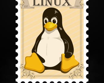 Vintage Linux Tux Stamp Sticker – Retro Sepia Decal