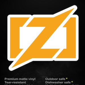 May include: A yellow and white sticker with a lightning bolt design. The sticker has the text "stick me! somewhere cool..." at the top. The sticker is made of premium matte vinyl, is tear-resistant, and water-resistant. It is also outdoor and dishwasher safe.