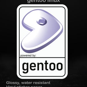 Propulsé par Gentoo Linux - Autocollant en vinyle brillant pour les développeurs, les administrateurs système et les fans de distribution basée sur la source